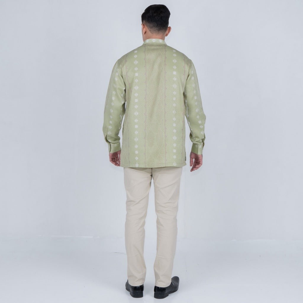 Benhill Kemeja Koko Pria "Tenun Sultan" Dobby Printing Panjang Sage 51029-36E09