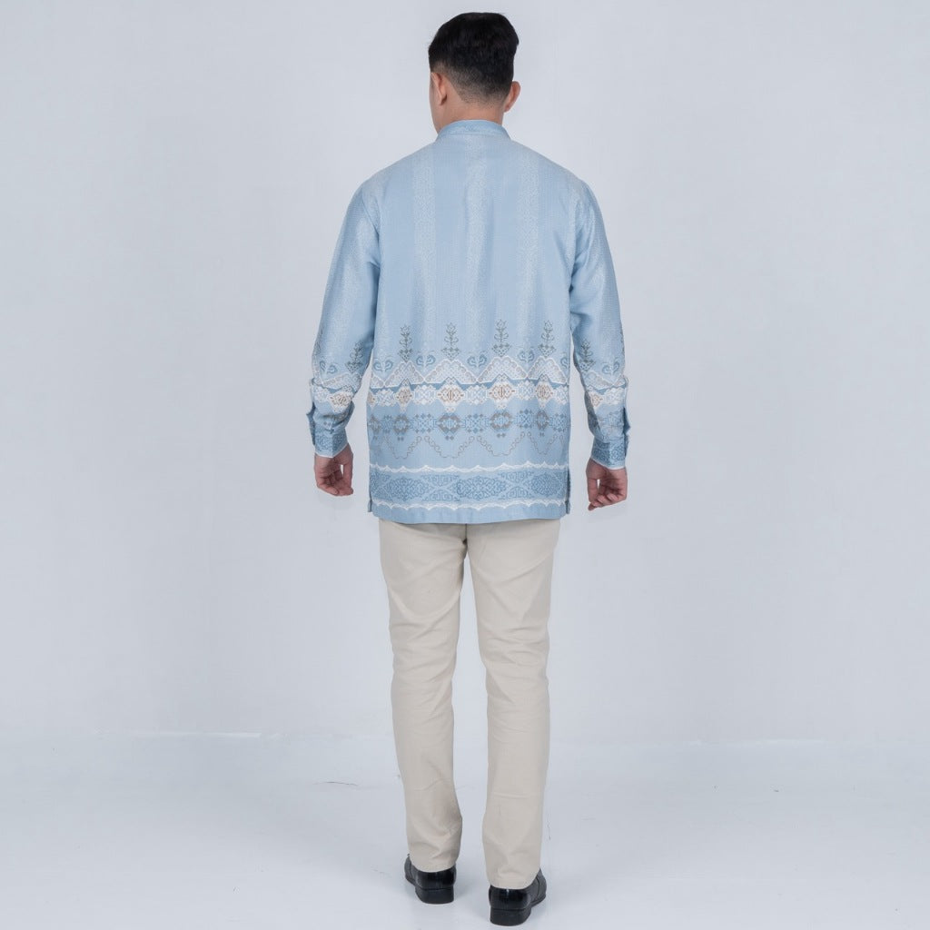 Benhill Kemeja Koko Pria "Tenun Sultan" Dobby Printing Panjang Baby Blue 51043-16309