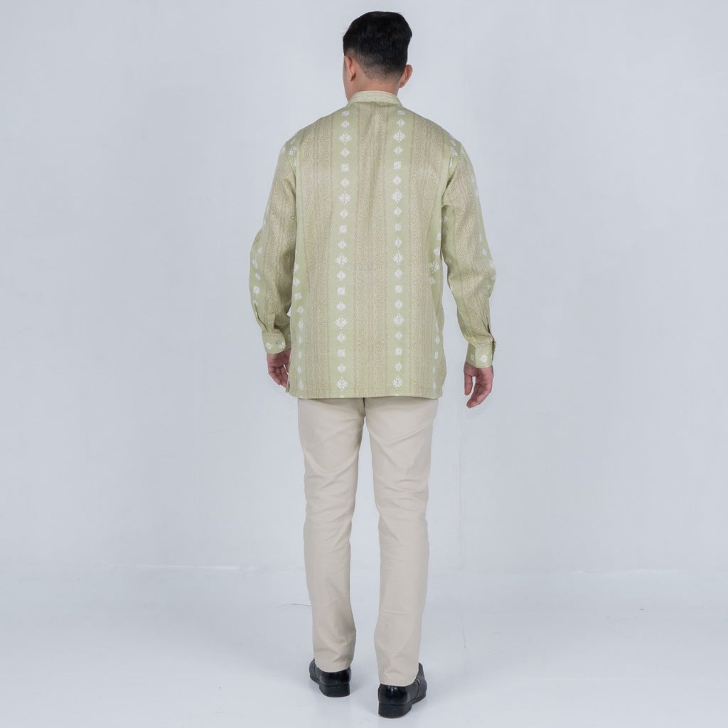 Benhill Kemeja Koko Pria "Tenun Sultan" Dobby Printing Panjang Dusty Green 51025-36E09