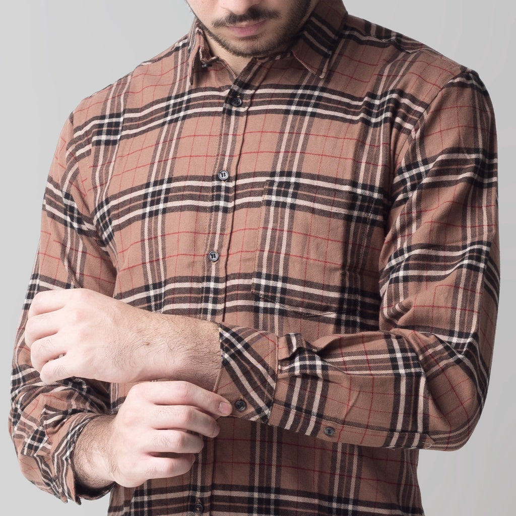 Benhill Kemeja Pria Flannel Lengan Panjang Kotak Coklat 27093-11533