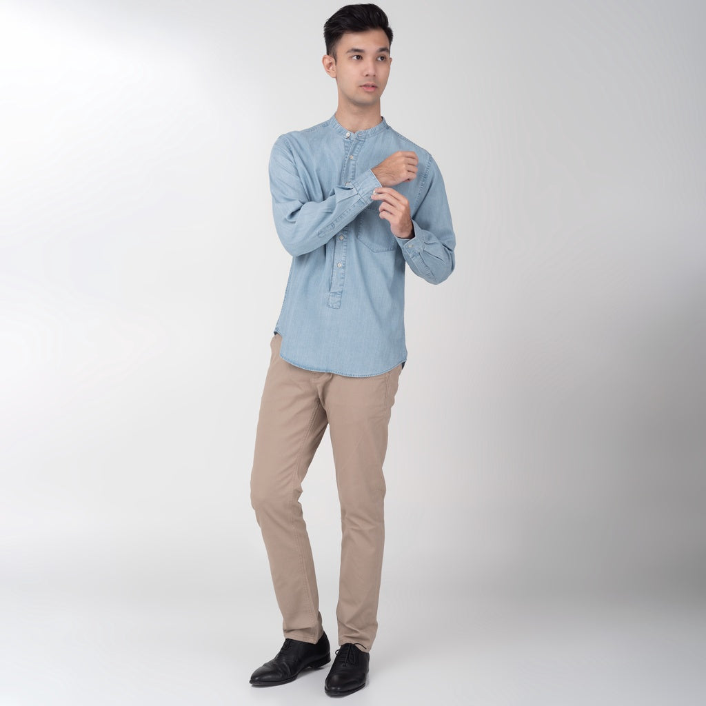 Benhill Kemeja Koko Pria Denim Lengan Panjang Light Blue 26-19309