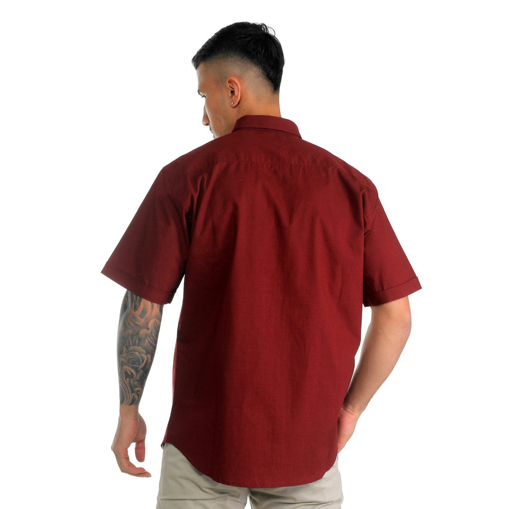 Benhill Kemeja Pria Basic Polos Lengan Pendek Katun Poplin Maroon 27367-68