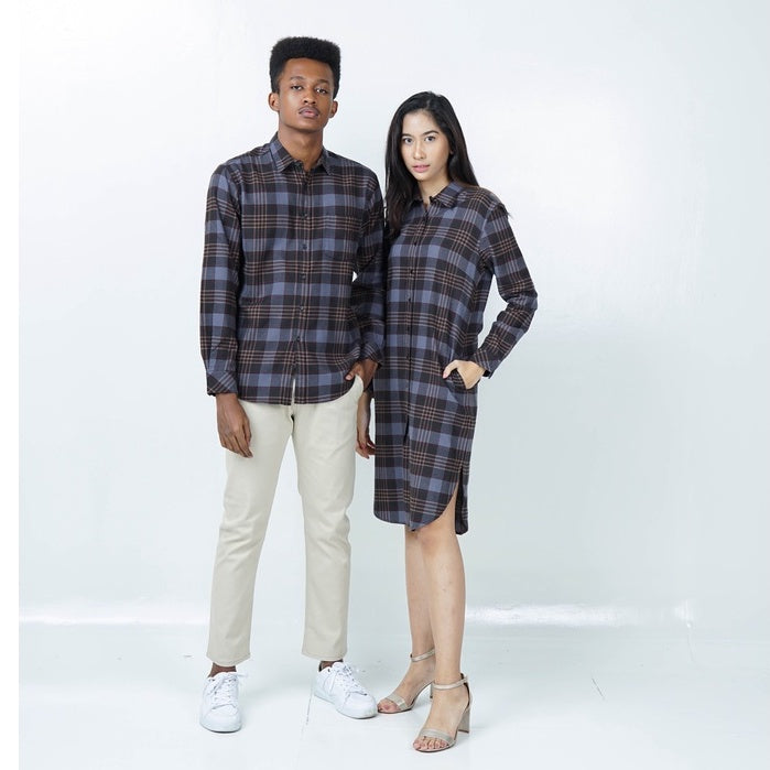 Benhill Kemeja Tunik Flannel Wanita Kotak Abu 726-11635