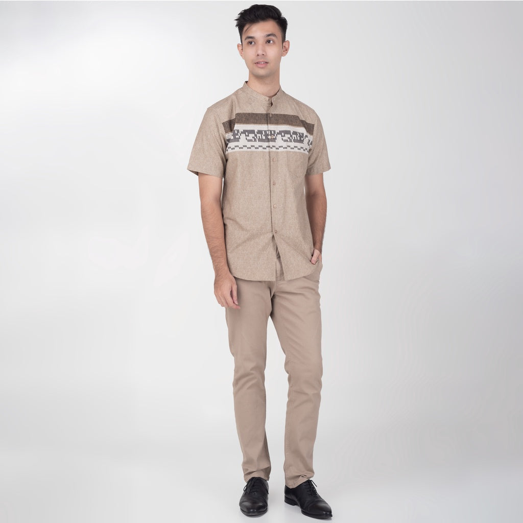 Benhill Kemeja Koko Pria Cotton Printing Lengan Pendek Coklat 28-16510