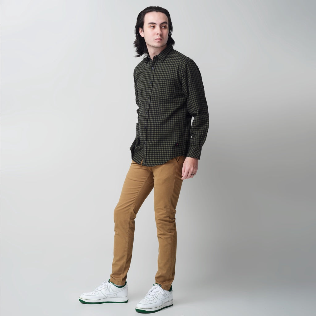 Benhill Kemeja Pria Flannel Lengan Panjang Kotak Olive 25274-11H33