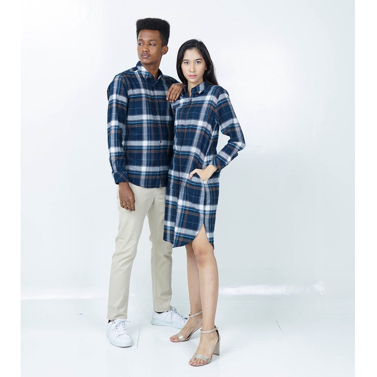 Benhill Kemeja Pria Flannel Lengan Panjang Kotak Biru 41-11333