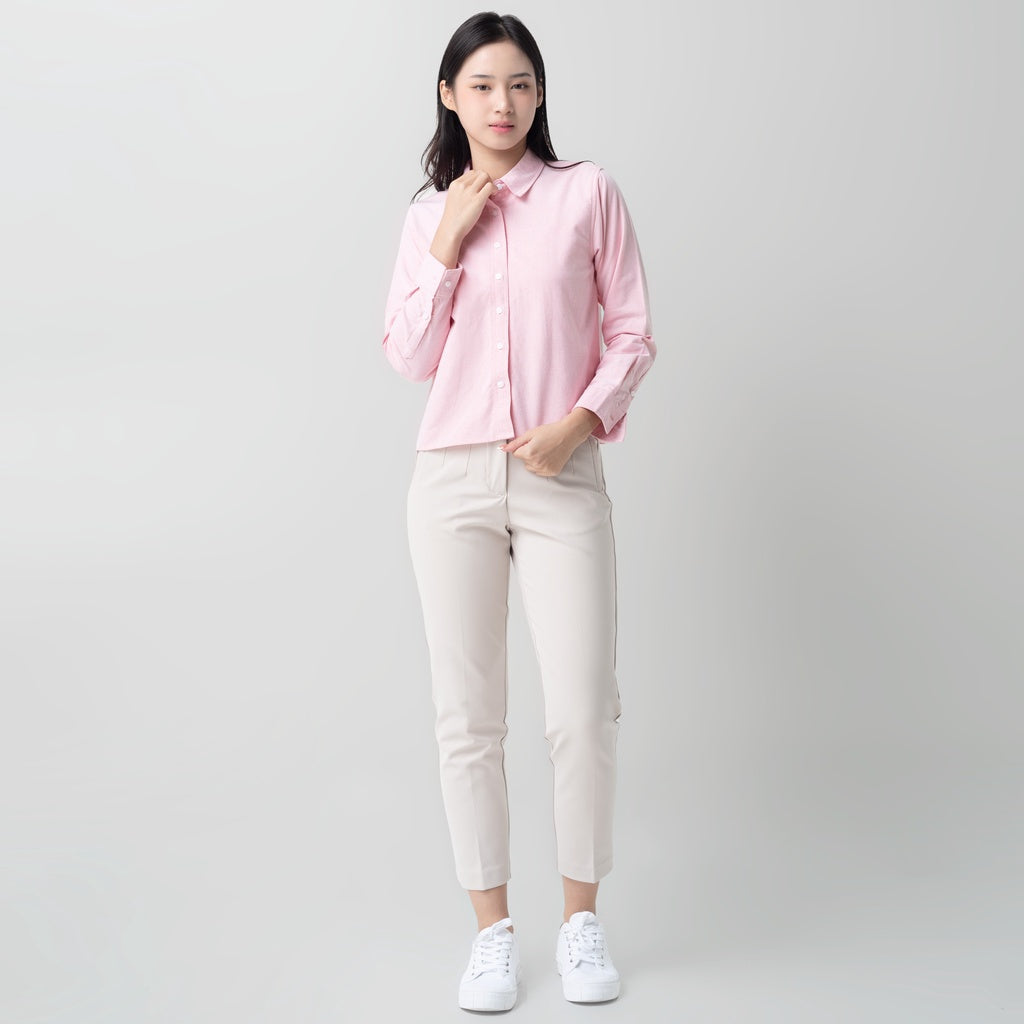 Benhill Kemeja Crop Top Wanita Polos Lengan Panjang Pink 878-13J84