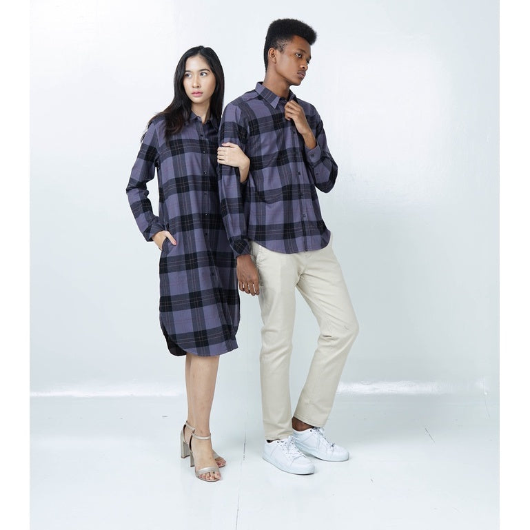 Benhill Kemeja Tunik Flannel Wanita Kotak Abu-0713-11635