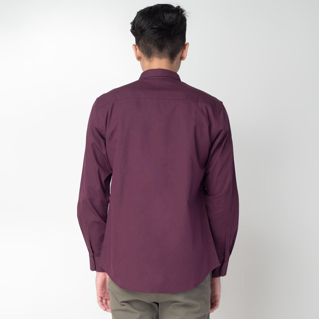 Benhill Kemeja Pria Basic Polos Panjang Katun Poplin Burgundy 30-16833