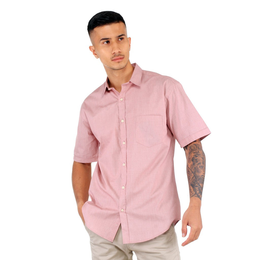 Benhill Kemeja Pria Basic Lengan Pendek Polos Katun Filafil Merah 27329-30-13434