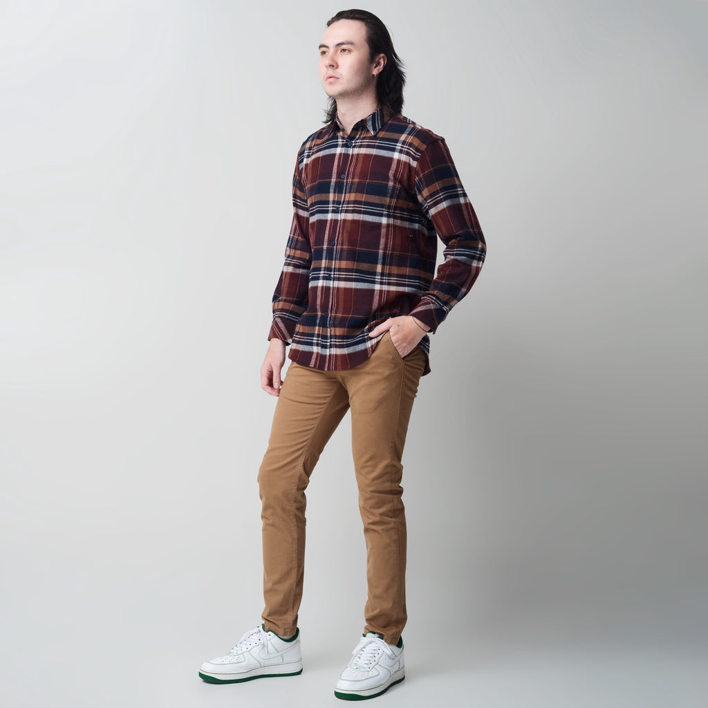 Benhill Kemeja Pria Flannel Lengan Panjang Kotak Coklat 29408-11533