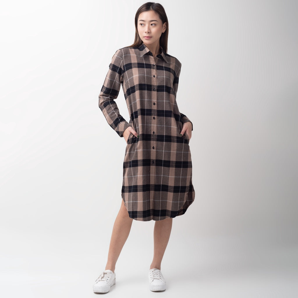 Benhill Kemeja Tunik Flannel Wanita Kotak Cream 0722-11535