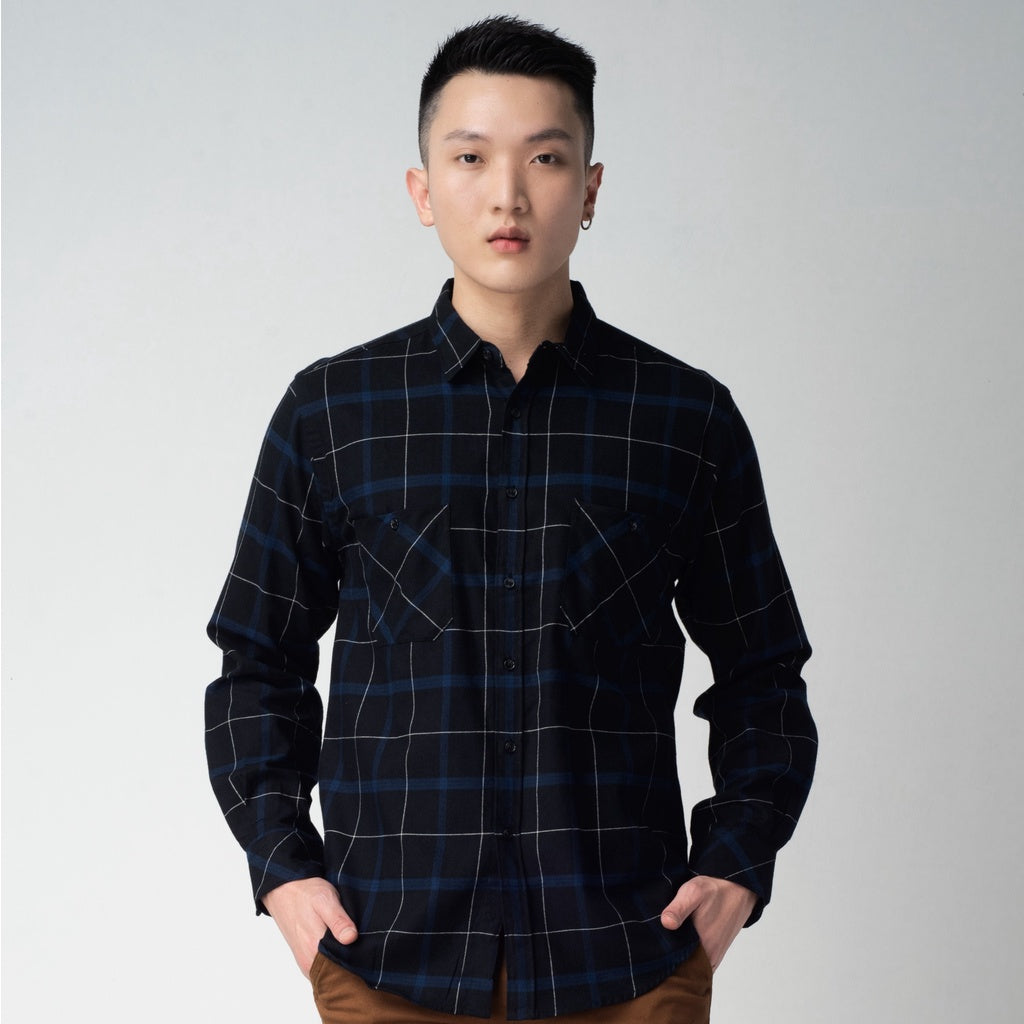 Benhill Kemeja Pria Flannel Print Lengan Panjang Kotak Biru 02-11370
