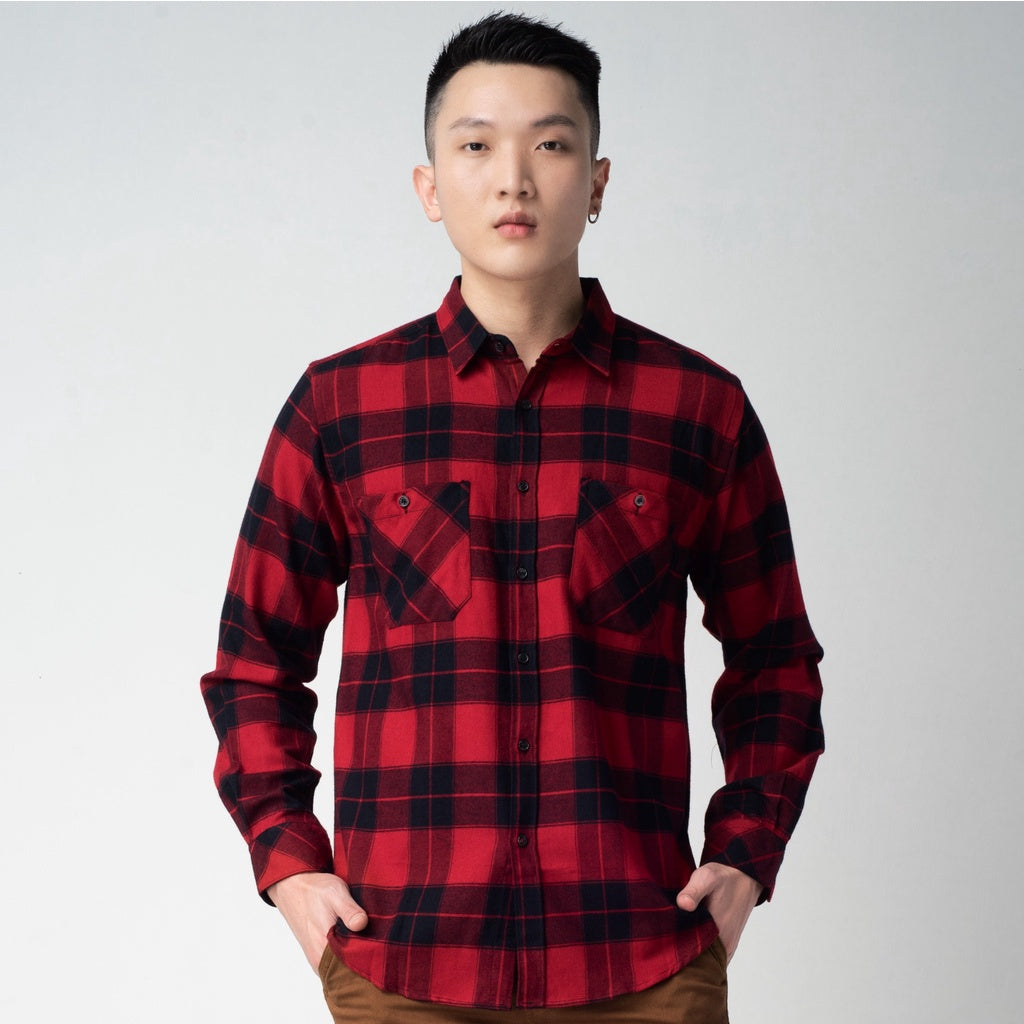 Benhill Kemeja Pria Flannel Print Lengan Panjang Kotak Merah 01-11470