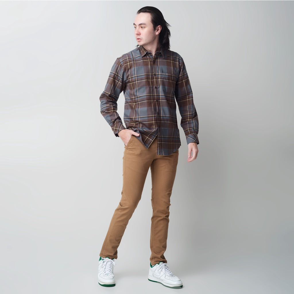Benhill Kemeja Pria Flannel Lengan Panjang Kotak Coklat 28920-11533