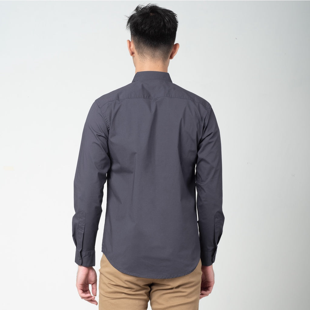 Benhill Kemeja Pria Basic Polos Lengan Panjang Katun Poplin Abu 45-16633