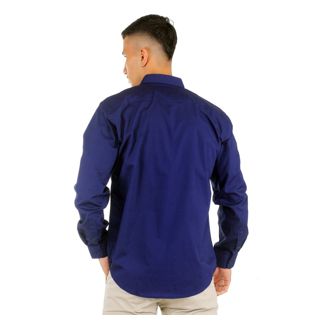 Benhill Kemeja Pria Basic Polos Lengan Panjang Katun Poplin Biru 27361-62