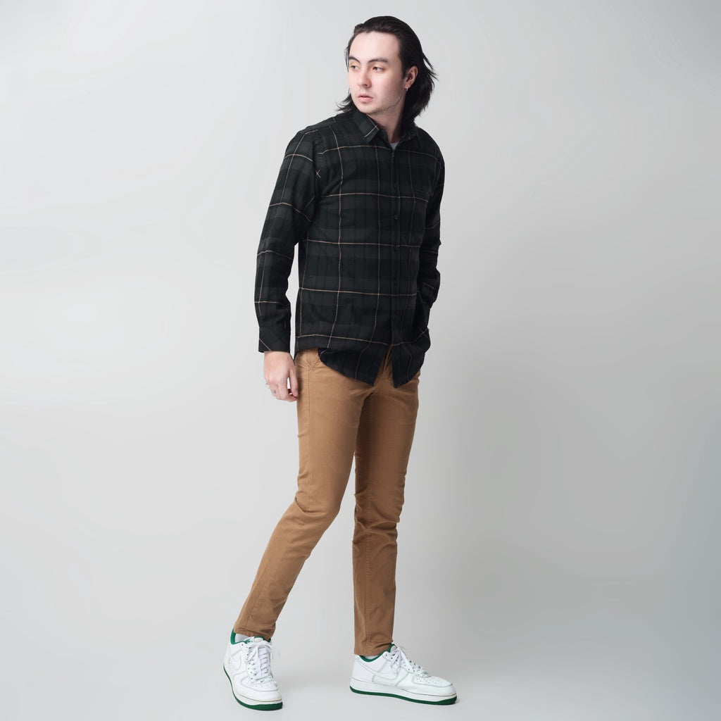 Benhill Kemeja Pria Flannel Lengan Panjang Kotak Hijau 29422-11633
