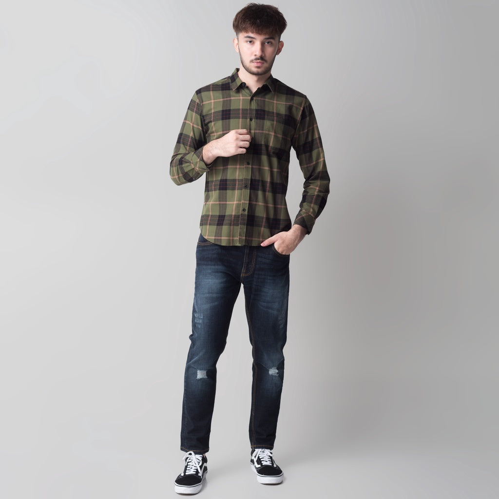 Benhill Kemeja Pria Flannel Lengan Panjang Kotak Hijau 57-11733