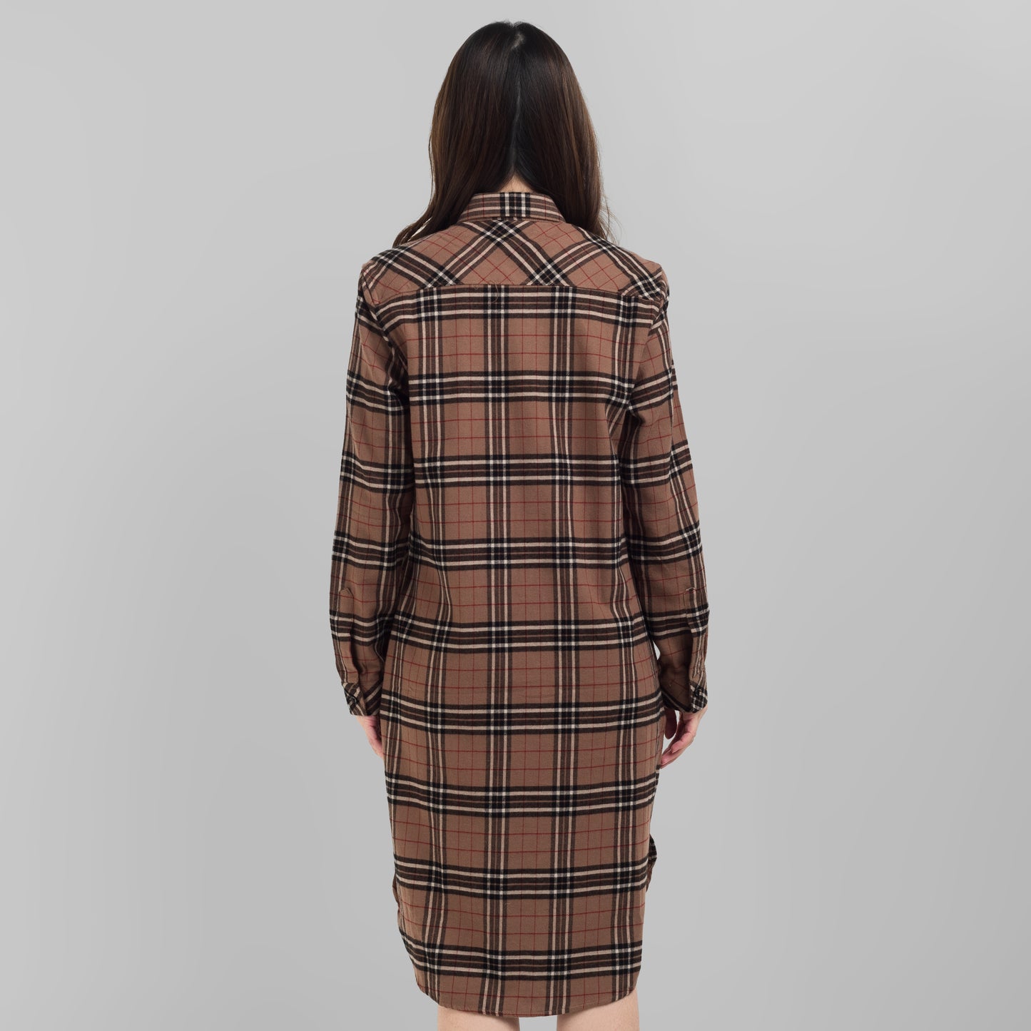 Benhill Kemeja Tunik Flannel Wanita Kotak Coklat 0723-11535