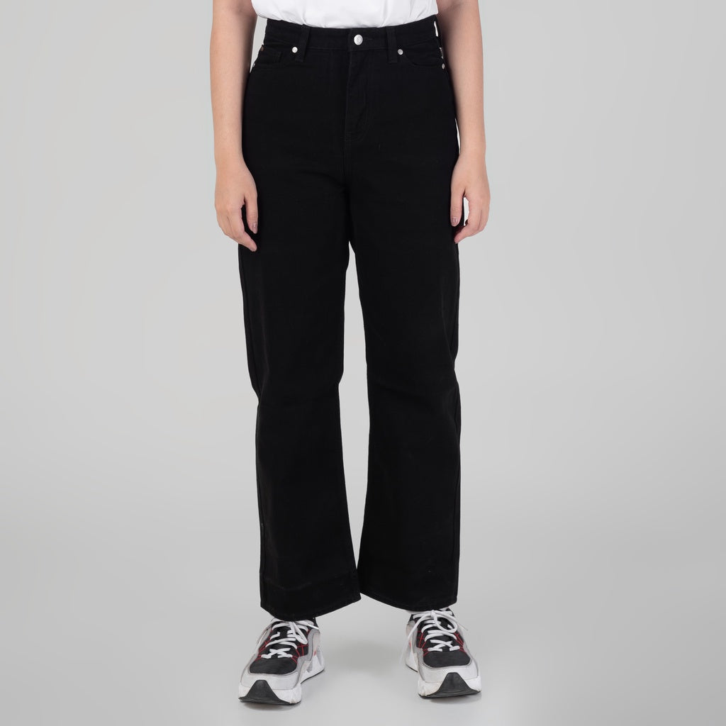 Celana Denim Wanita "Arin" High Waist Loose Straight Pants Black A174