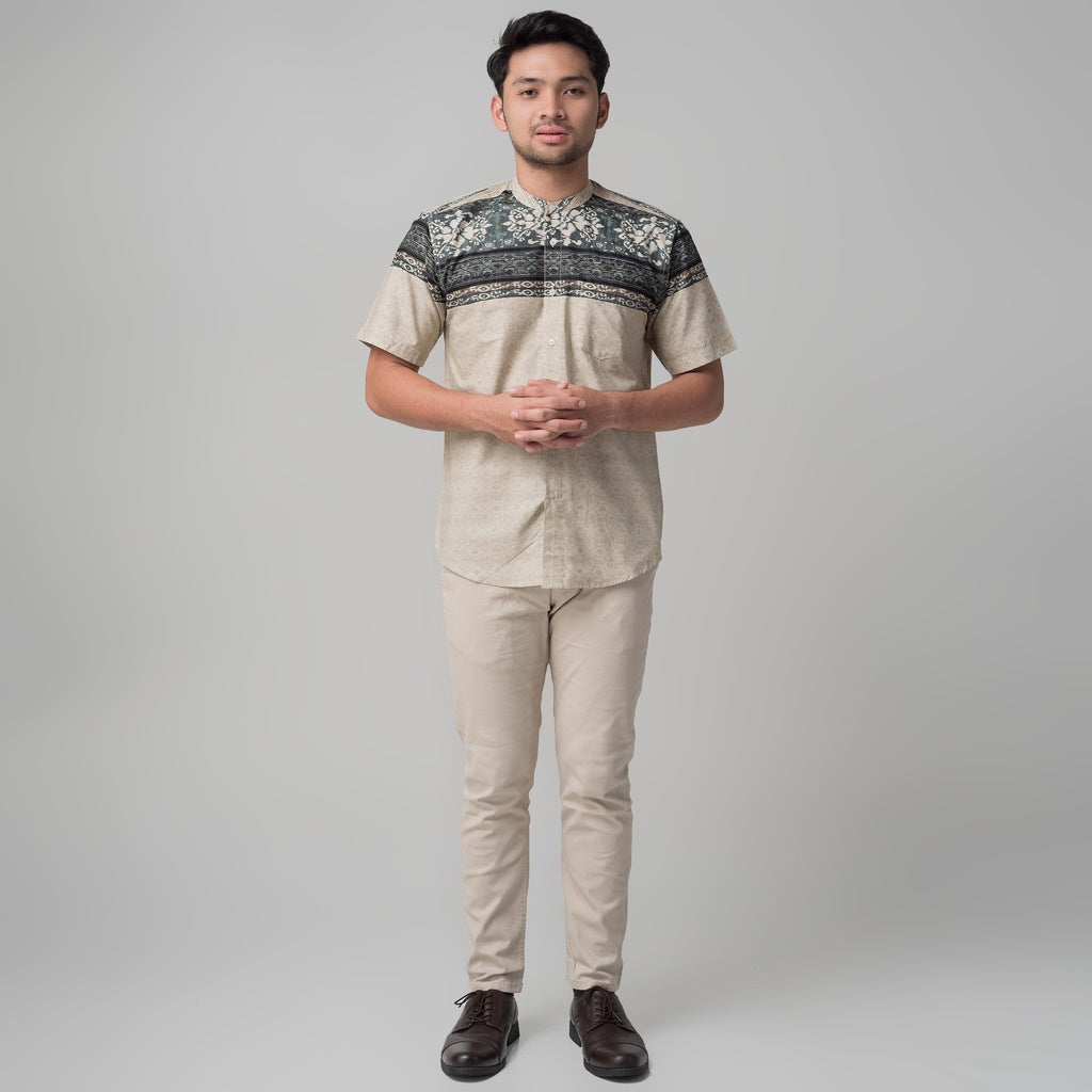 Benhill Kemeja Koko Pria Cotton Printing Lengan Pendek Cream 50077-50078-16910