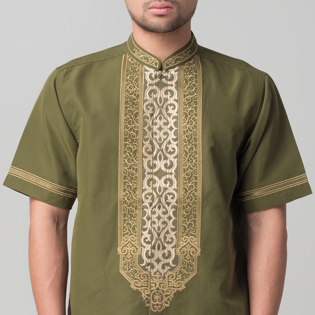 Benhill Taqwa Koko Bordir Pria Lengan Pendek Olive 2295-96-97-12708