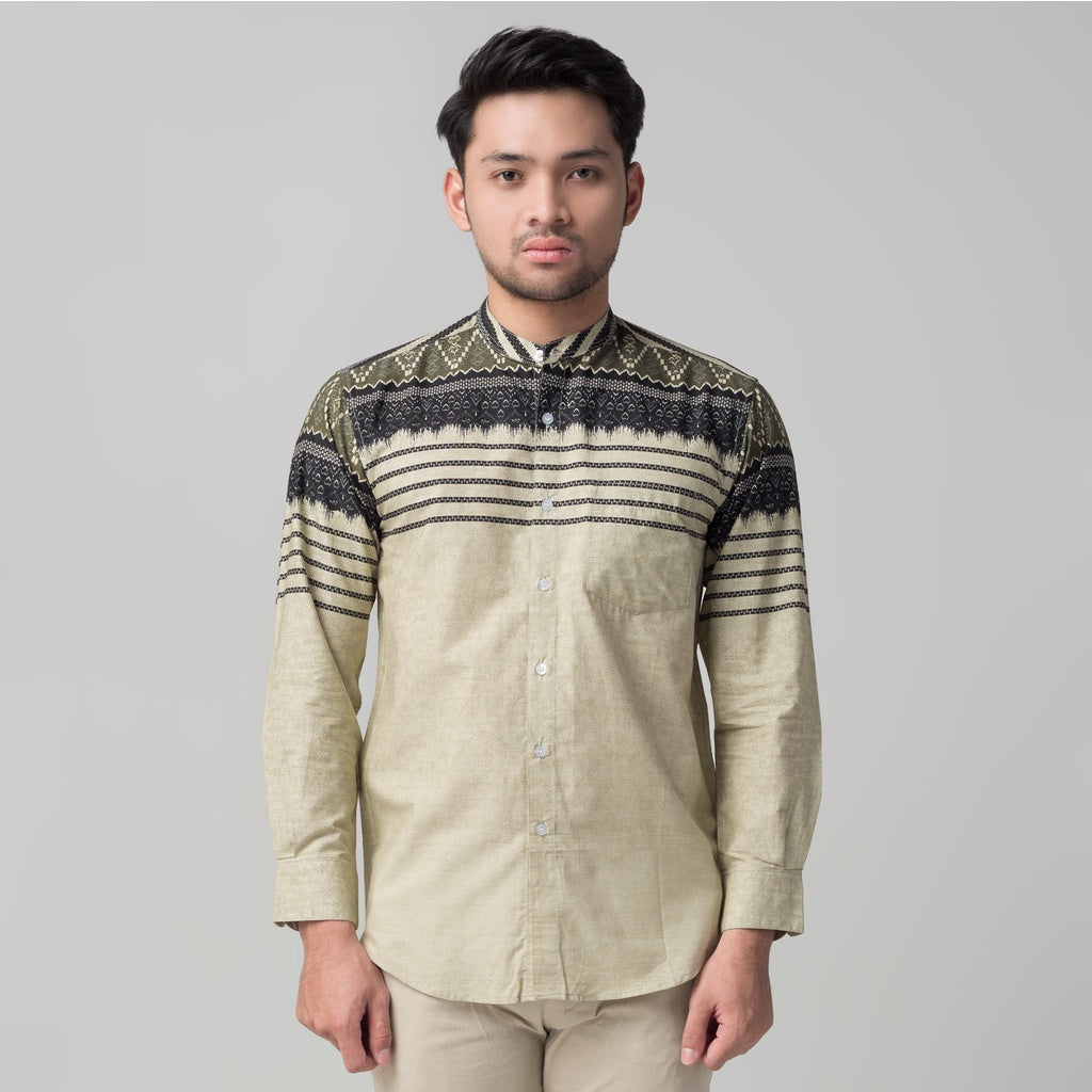 Benhill Kemeja Koko Pria Cotton Printing Lengan Panjang Green Tea 29833-34-46709
