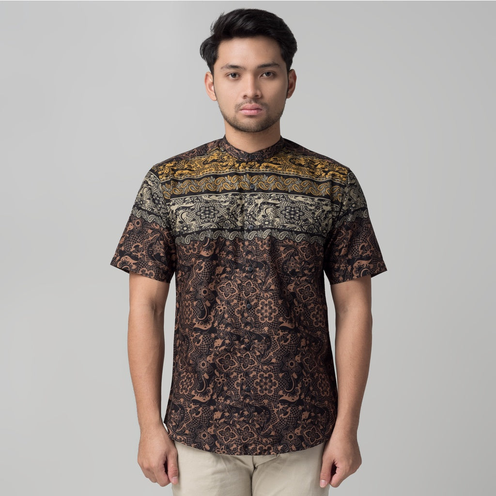 Benhill Kemeja Koko Pria Cotton Printing Lengan Pendek Hitam 50031-32-33-16210