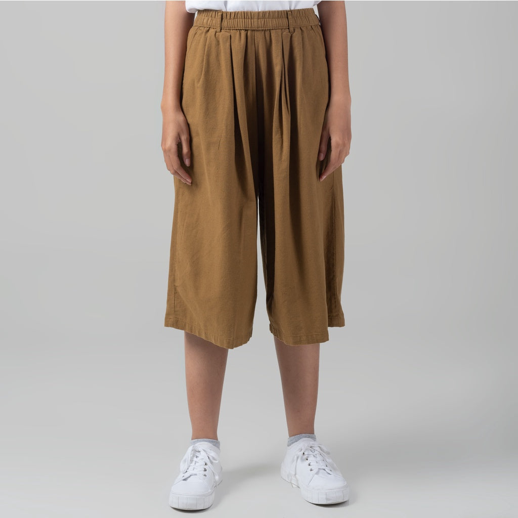 Benhill Celana Wanita Cullotes Linen Polos Pinggang Karet Caramel Brown 924-16595