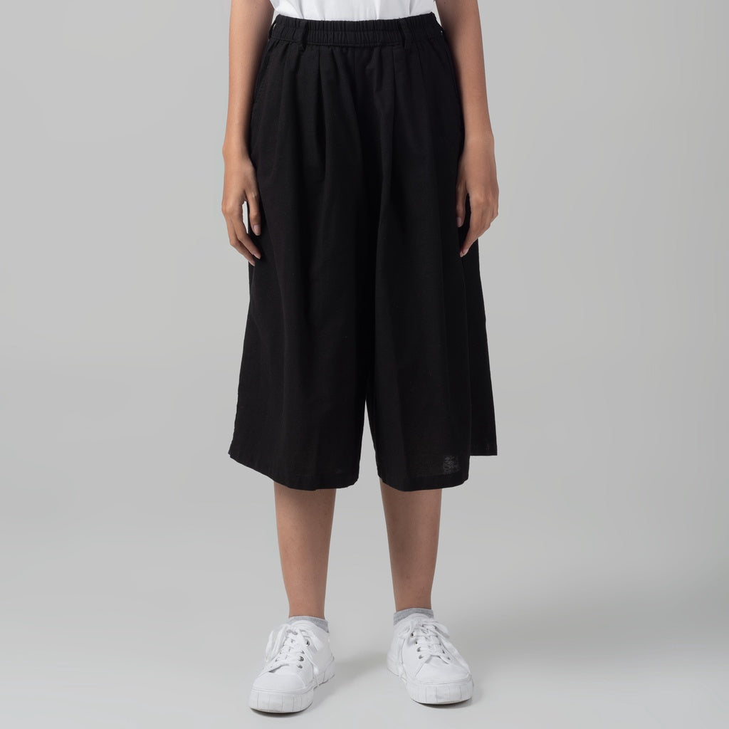 Benhill Celana Wanita Cullotes Linen Polos Pinggang Karet Black 937-16295