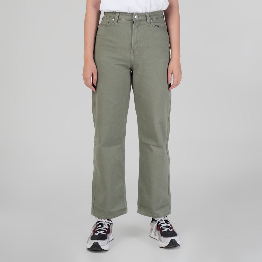 Celana Denim Wanita "Arin" High Waist Loose Straight Pants Olive A178-22H1D