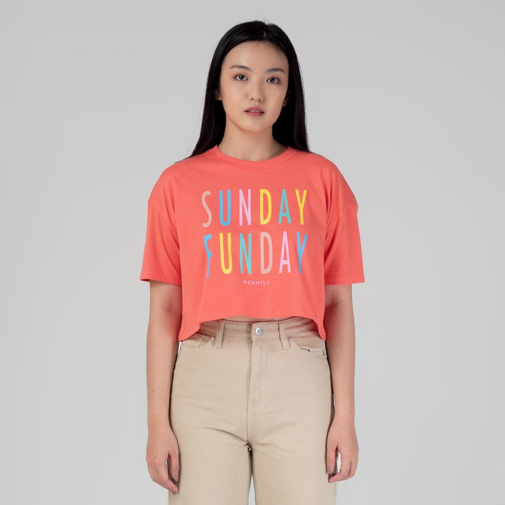 Benhill T-shirt Crop Grafis Katun 30s Combed Lengan Pendek Pink Salmon 608-29486