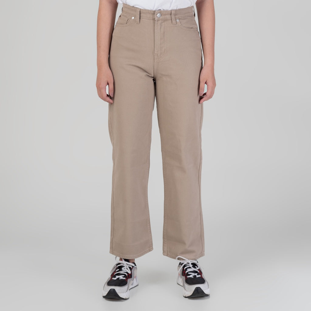 Celana Denim Wanita "Arin" High Waist Loose Straight Pants Cream A177-2291D