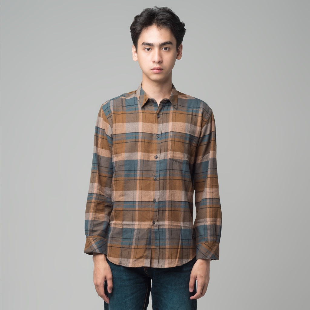 Benhill Kemeja Pria Flannel Lengan Panjang Kotak Coklat 28931-11533