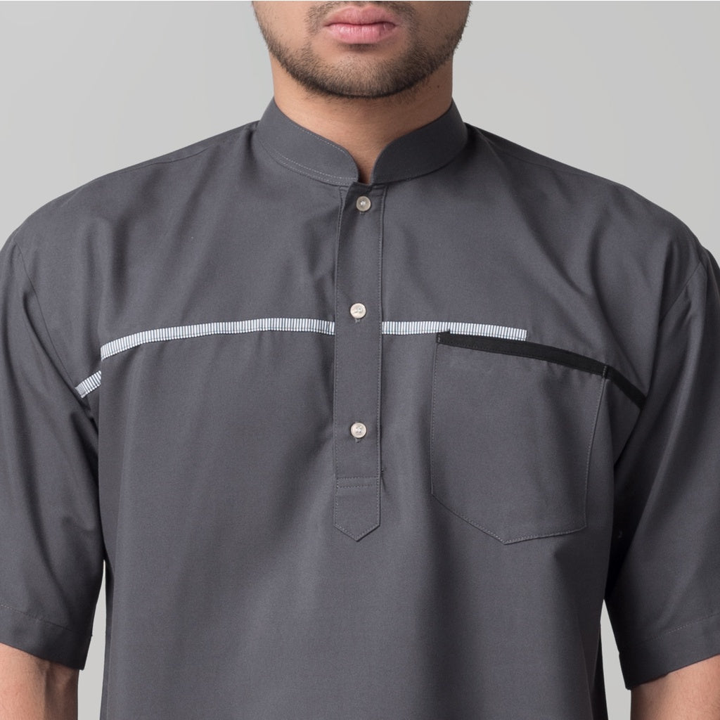 Benhill Kemeja Pria Koko Qurta Lengan Pendek Grey 29949-3261H