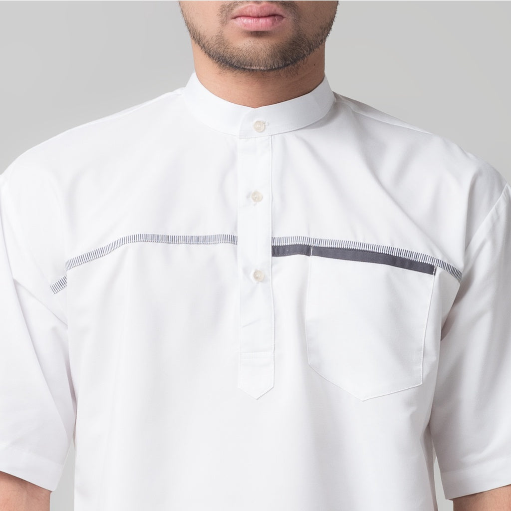 Benhill Kemeja Pria Koko Qurta Lengan Pendek Putih 29951-3211H