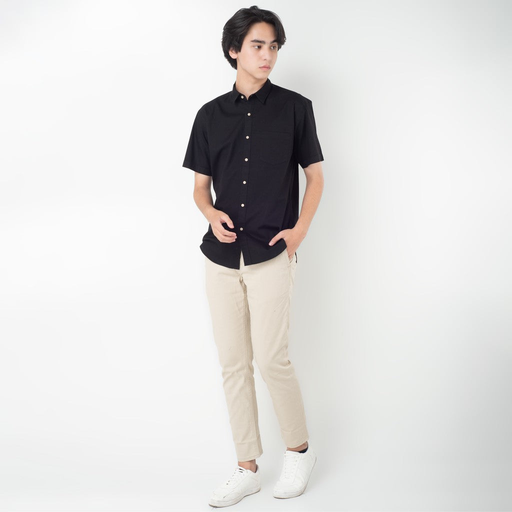 Benhill Kemeja Pria Polos Premium Katun Dobby Pendek Warna Hitam 27652-12234