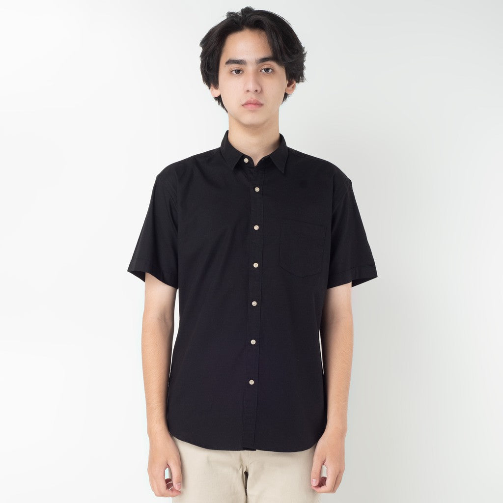 Benhill Kemeja Pria Polos Premium Katun Dobby Pendek Warna Hitam 27652-12234