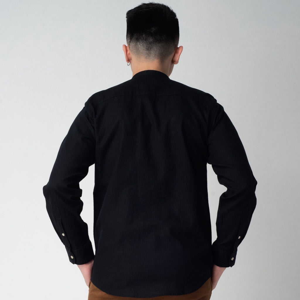 Benhill Kemeja Pria Polos Panjang Krah Shanghai Linen Premium Black 05-12271