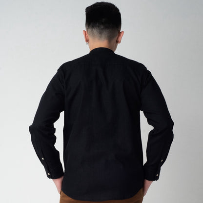 Benhill Kemeja Pria Polos Panjang Krah Shanghai Linen Premium Black 05-12271