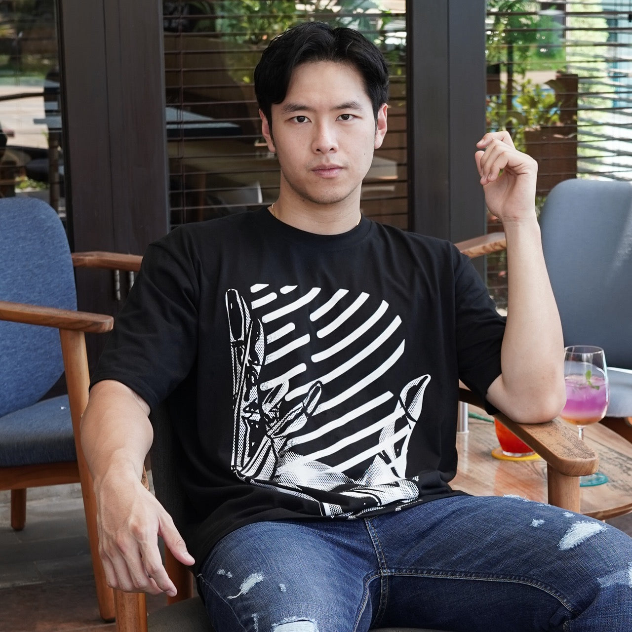 Benhill T-Shirt Pria Oversized Fit Cotton 20s Combed Pendek Black A459-39268