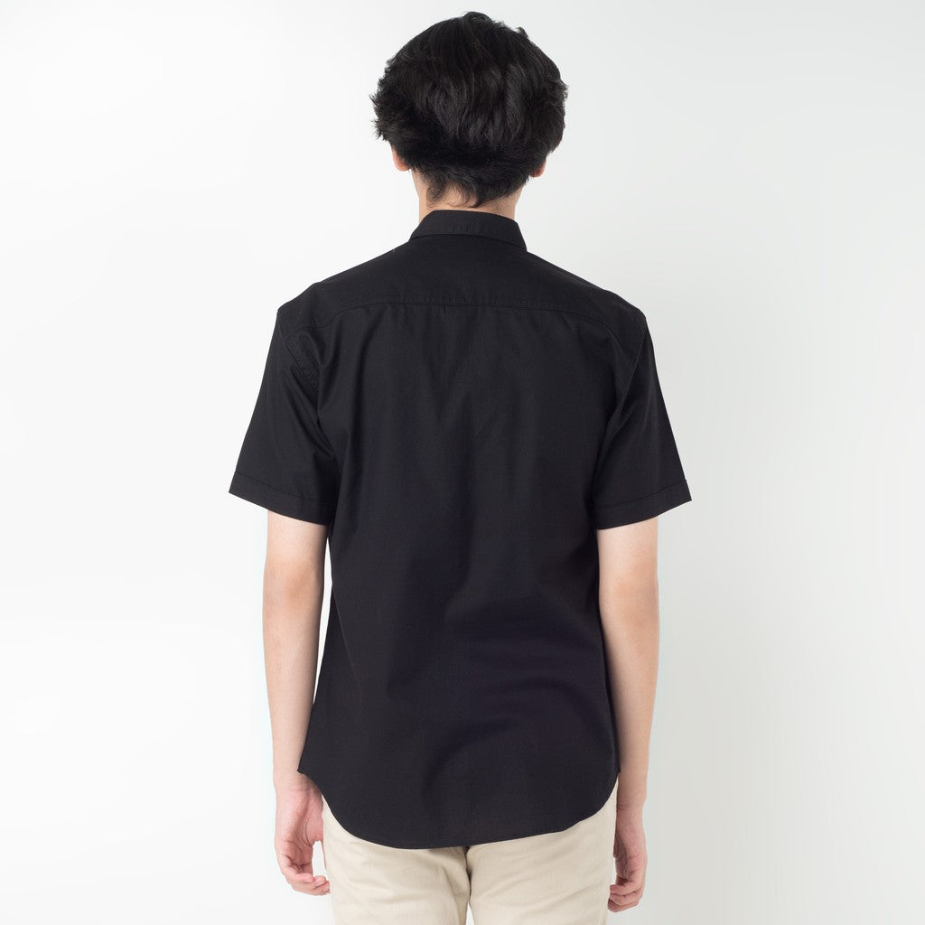Benhill Kemeja Pria Polos Premium Katun Dobby Pendek Warna Hitam 27652-12234