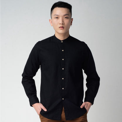 Benhill Kemeja Pria Polos Panjang Krah Shanghai Linen Premium Black 05-12271