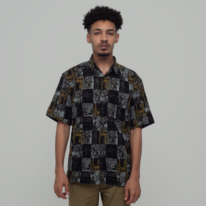 Benhill Kemeja Pria Linen Printing  Lengan Pendek Black 28806-46202