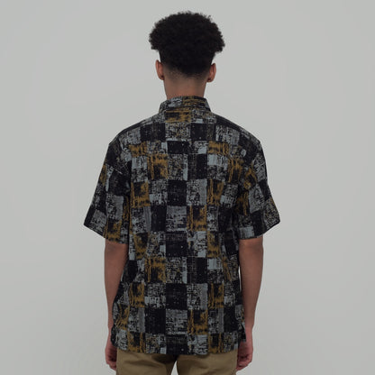 Benhill Kemeja Pria Linen Printing  Lengan Pendek Black 28806-46202