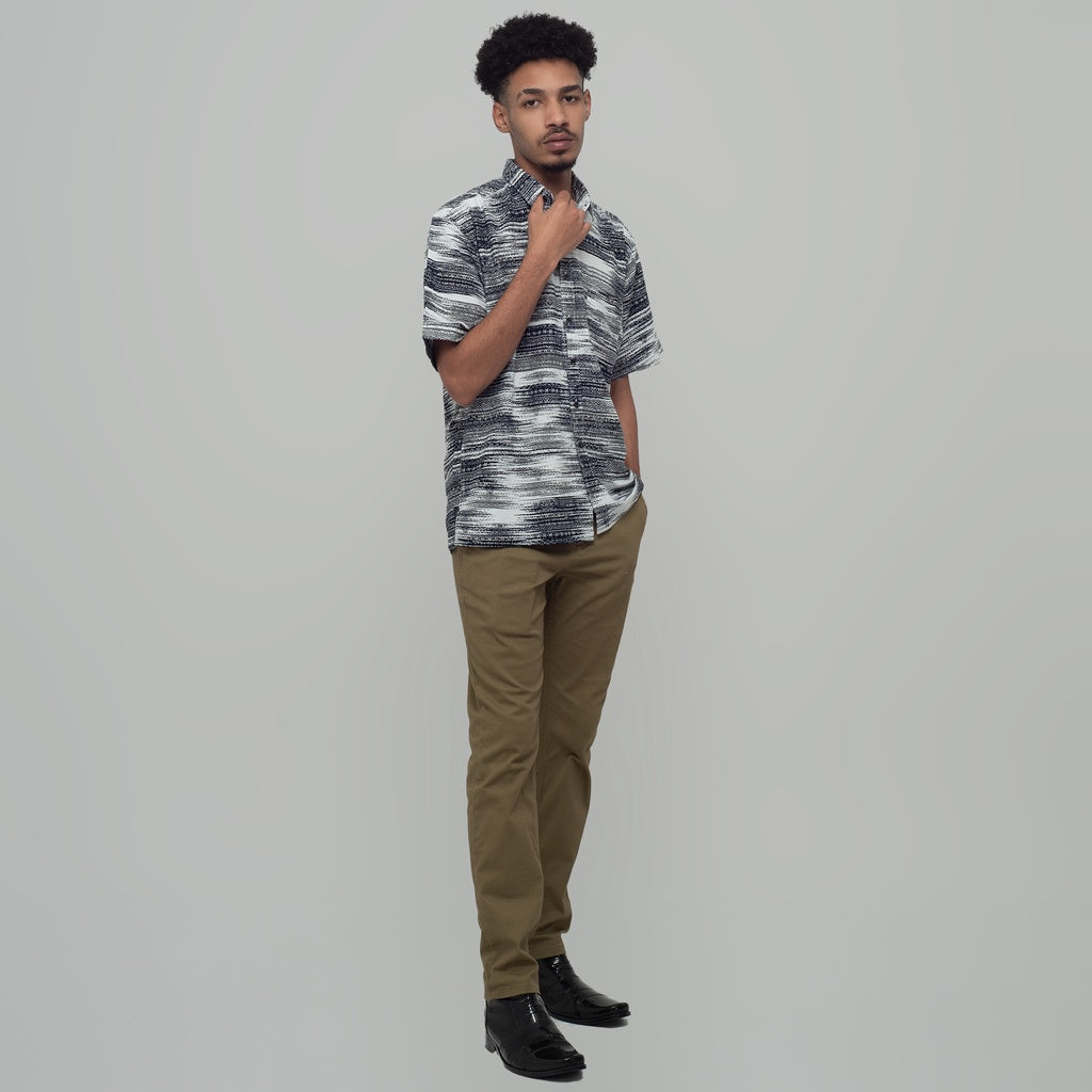 Benhill Kemeja Pria Linen Printing Lengan Pendek Putih 28812-46202