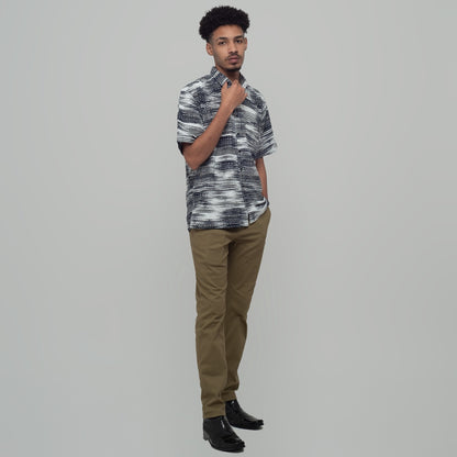 Benhill Kemeja Pria Linen Printing Lengan Pendek Putih 28812-46202