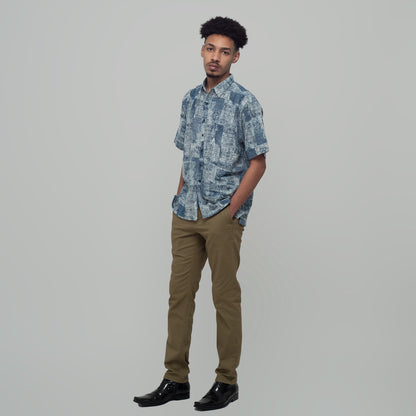 Benhill Kemeja Pria Linen Printing  Lengan Pendek Blue 28810-46302