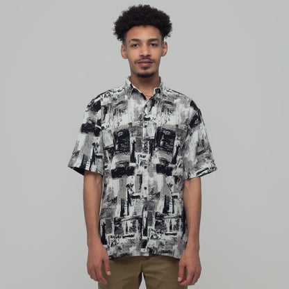 Benhill Kemeja Pria Linen Printing Lengan Pendek Abu 28808-46602